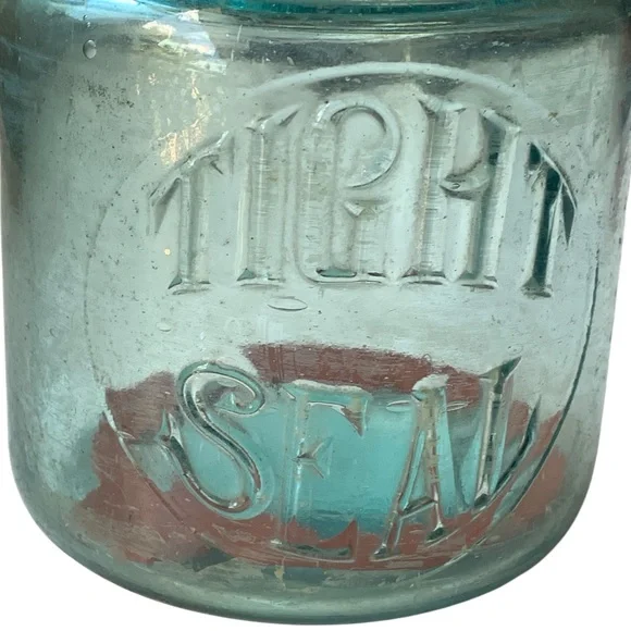 Antique 1900-20 BALL TIGHT SEAL Aqua Blue Glass Pint Mason Jar Wire Bale Kitchen - Picture 4 of 12